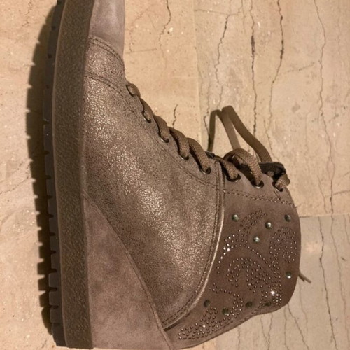 Imac beige anatomical glossy wedge boots used, suede and leather, size 37
