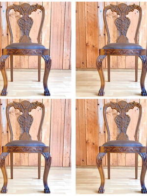 Antique handmade carved solid wood chair 1960, lion paw legs