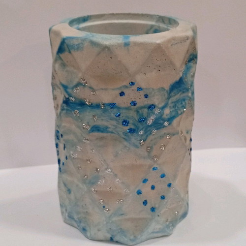 Porcelain toothbrush holder new with silver and blue glitter