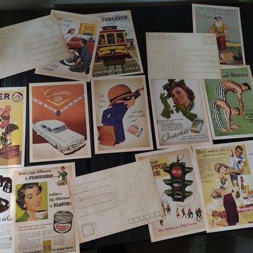 Vintage collection of 32 promotional postcards 10x14cm