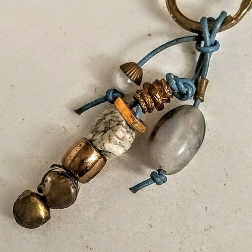 Handmade keychain new from natural materials with blue leather cord