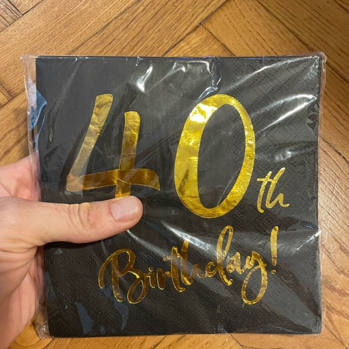 40th birthday napkins black with gold, pack of 20, new