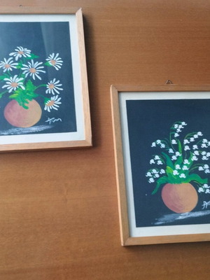 Vintage πίνακες floral art χειροποίητοι ζεύγος σαν καινούργιο, 70s