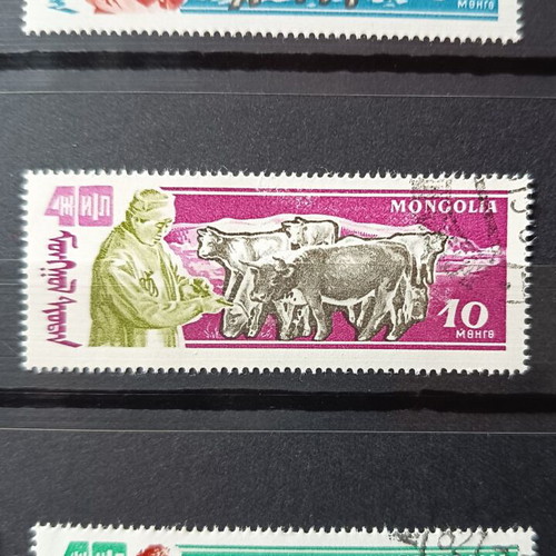 Vintage Mongolia 1961 Stamps Set of 3, Nomadic Livestock Theme