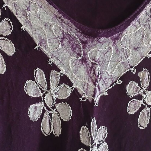 Boho ethnic dress, purple and white, viscose, free size