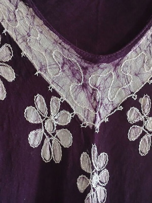 Boho ethnic dress, purple and white, viscose, free size