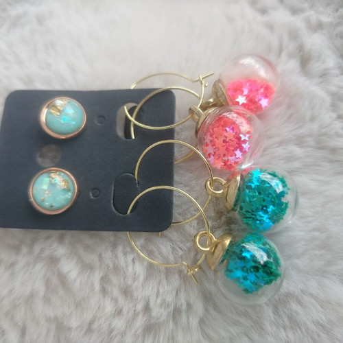 Party Time Combo Earrings with Fluorescent Confetti Glass Balls