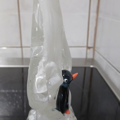 Jaroslav Brychta Glass Thermometer with Penguin, ŽBS Czechoslovakia 1950s