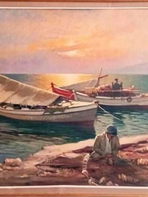 Ελαιογραφία Νίκος Μανιάτης Σαν Καινούργιο, Θαλασσογραφία 90x140 με Κορνίζα
