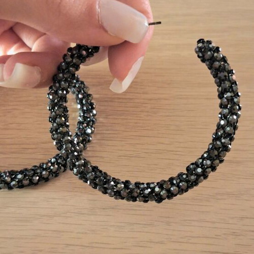 Large hoop earrings like new, black and silver