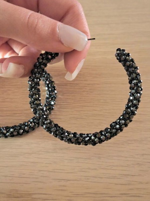 Large hoop earrings like new, black and silver