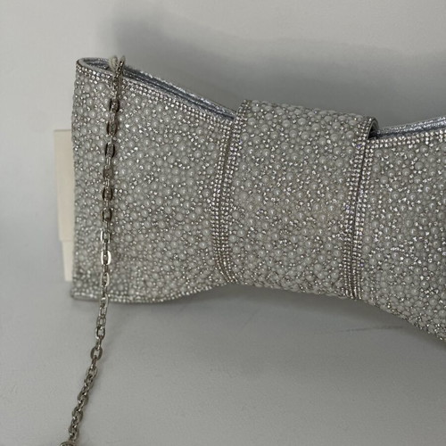 Bag to Bag shoulder bag with rhinestones silver and white pearls new