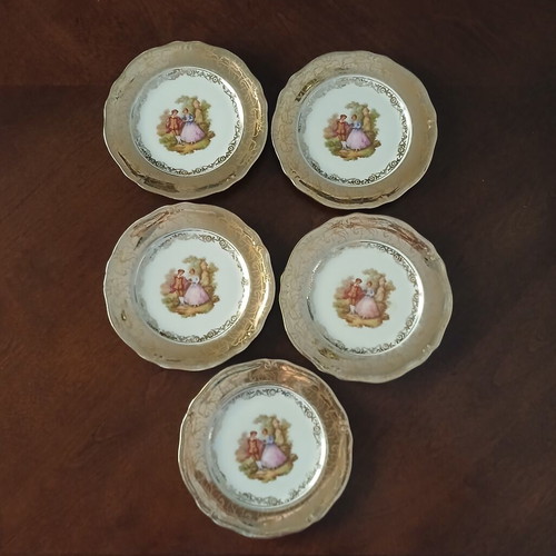 Furstenberg Germany porcelain set with Fragonard gold designs, vintage