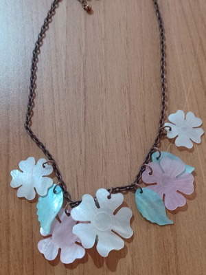 Summer necklace with floral elements in pastel shades, like new