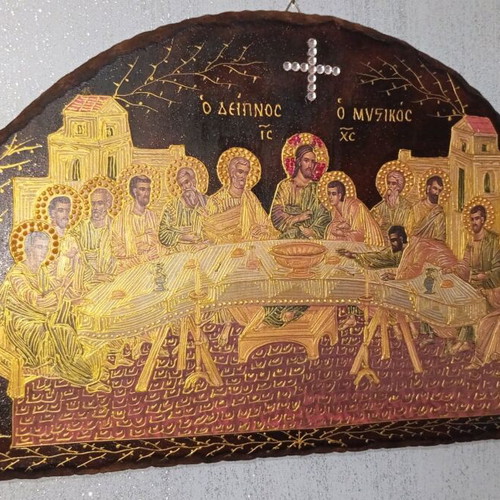 Last Supper wood relief new, handmade gift icon 50x30 cm