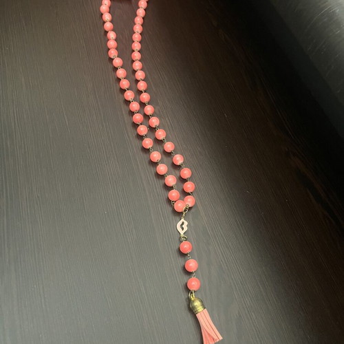 Handmade necklace in rosary style, pink