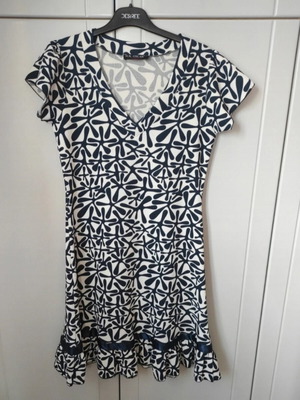D.X. Oscar mini dress black and white with ruffles and satin detail, like new
