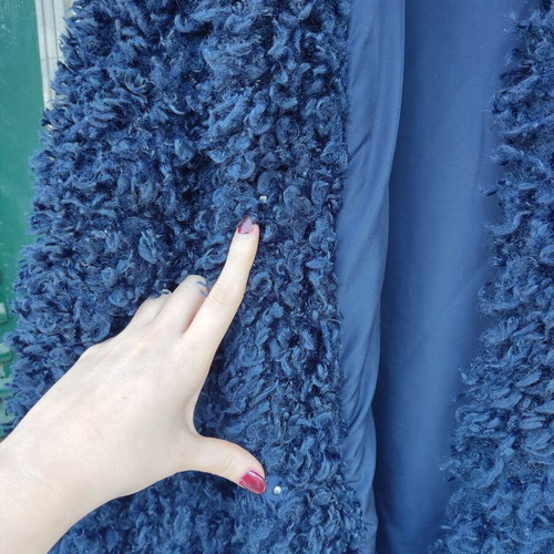 Zara navy blue fluffy buckle curly fur jacket used
