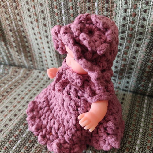 Vintage doll with handmade crochet dress