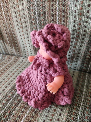Vintage doll with handmade crochet dress