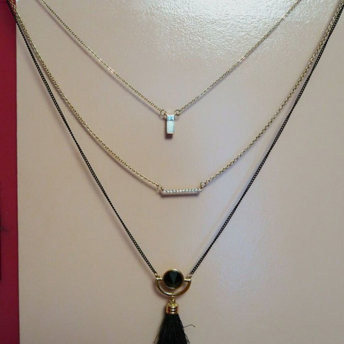 Long necklace with triple chain new, black and gold by ASOS