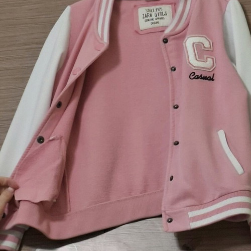 ZARA GIRLS college sweatshirt jacket for girls used, white and pink two-tone