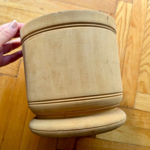 Traditional wooden mortar used, natural wood, 17 cm height