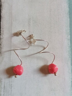 Silver 925 earrings with coral bead new