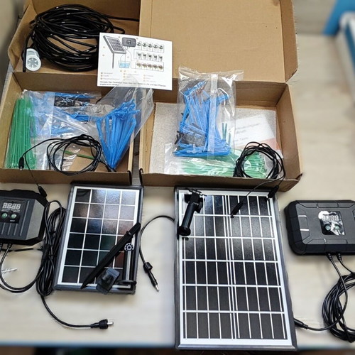 Solar panel set like new, 2 pieces with hoses and drip irrigation
