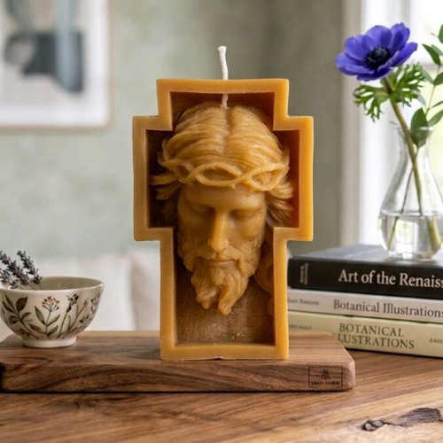 Jesus large candle handmade from beeswax, new