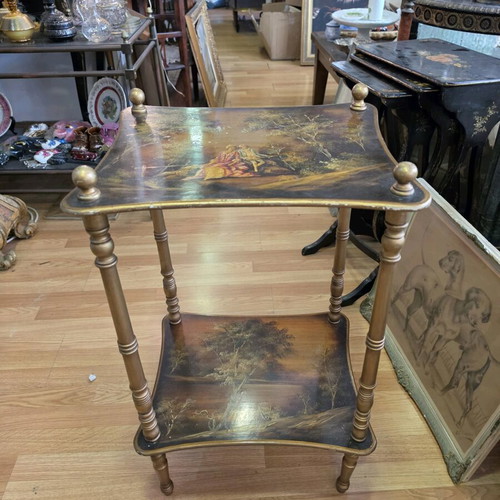 Wooden two-tier table used with hand-painted decoration