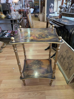 Wooden two-tier table used with hand-painted decoration