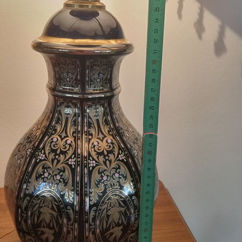 Vintage table lamp with dark blue porcelain base, Decor Exclusif style