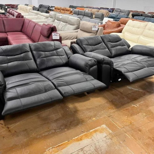 Black leather sofas two pairs with reclining mechanism new
