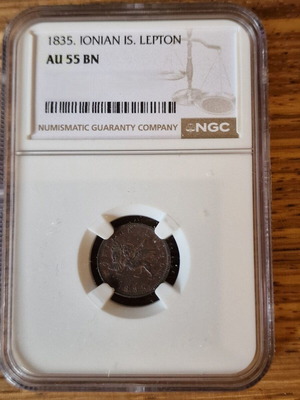 Ionian State 1835 1 Lepton Coin used certified NGC AU58 BN