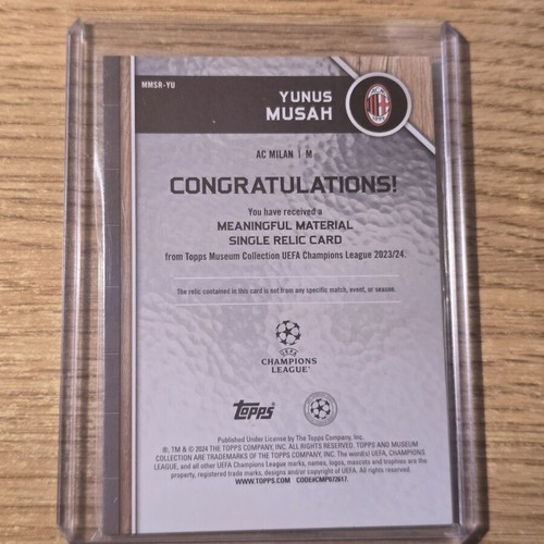 Yunus Musah Meaningful Material /199 2023-24 Topps Museum Collection card