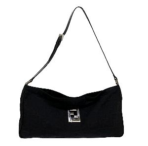 FENDI  Baguette Shoulder Bag Nylon Leather Black