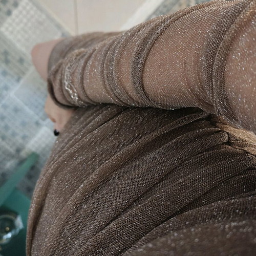 Elastic dress like new with see through sleeves, beige gold