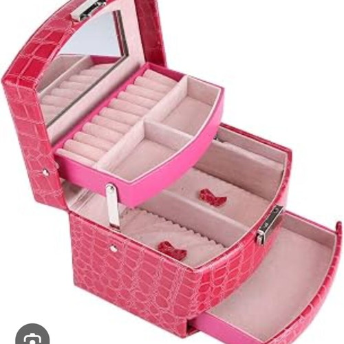 Jewelry box like new, red, multi-level with croco texture