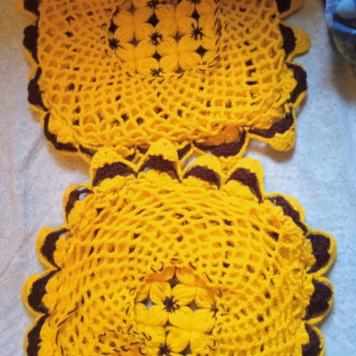 Knitted pillowcases new, set of 2, yellow brown