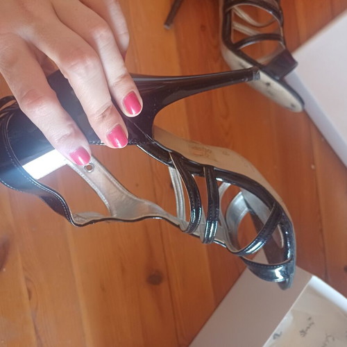 Mourtzi Black Patent Leather Evening Sandals Size 38