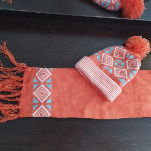 Children's scarf and hat set, orange, up to 5 years