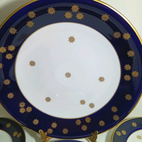 Vintage Weimar Germany Cobalt Blue and Gold Pasta Set, 7 Pieces