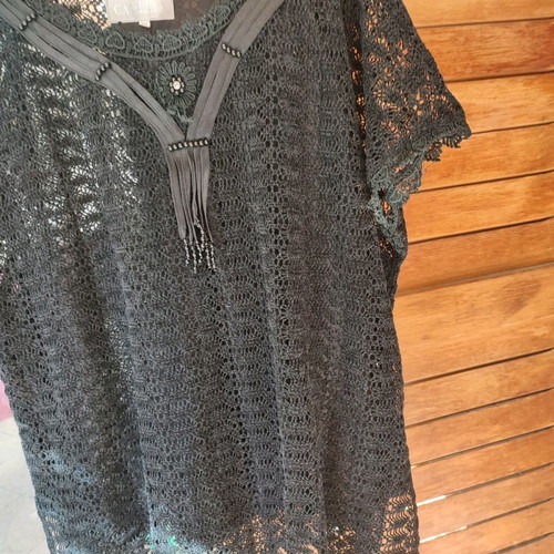 Black evening blouse with dense lace and design, new XL from Milan