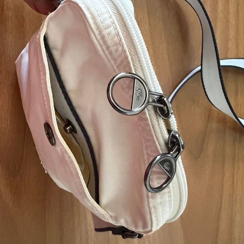 Lacoste shoulder bag vintage used, white, waterproof fabric