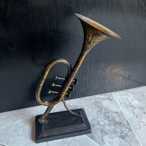 Vintage decorative musical instrument 30 cm with base, bronze finish