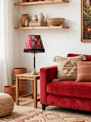 Oxygen Lampshades Frida Kahlo κόκκινο επιτραπέζιο φωτιστικό με ντουί E27