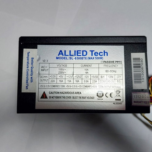 Allied Tech SL-8500BTX 500W ATX power supply like new, fully functional