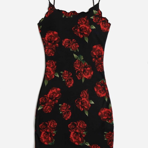 Shein dress XS black with red roses new