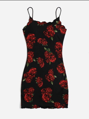 Shein dress XS black with red roses new